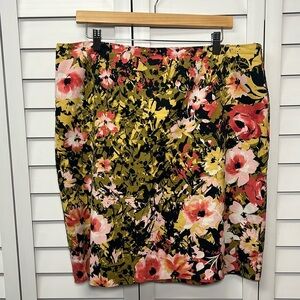 J. Jill Floral Cotton Stretch Pencil Skirt Size 16